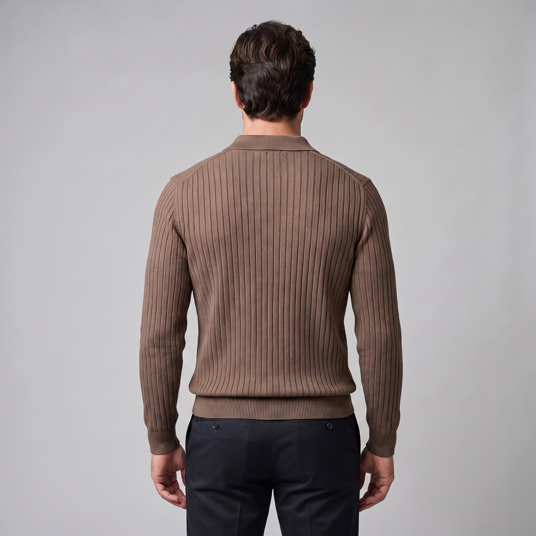 Men's Ribbed Open Collar Polo Sweater