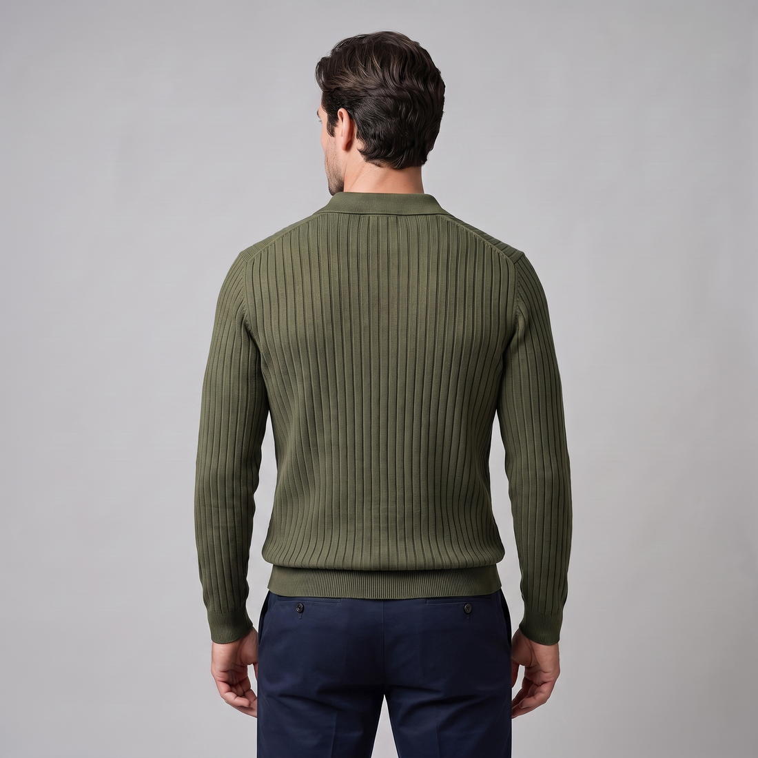 Men's Ribbed Open Collar Polo Sweater