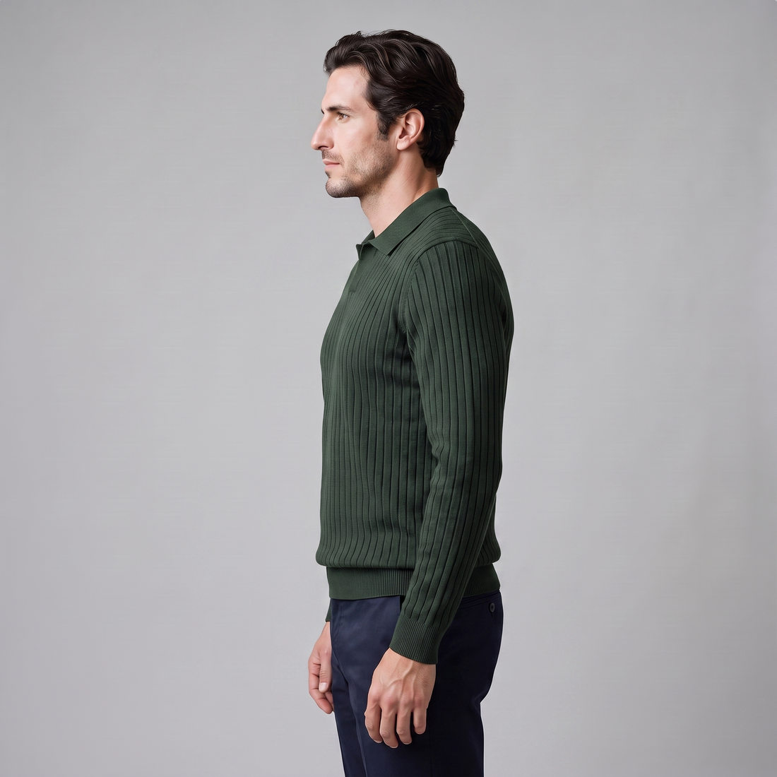 Men's Ribbed Open Collar Polo Sweater