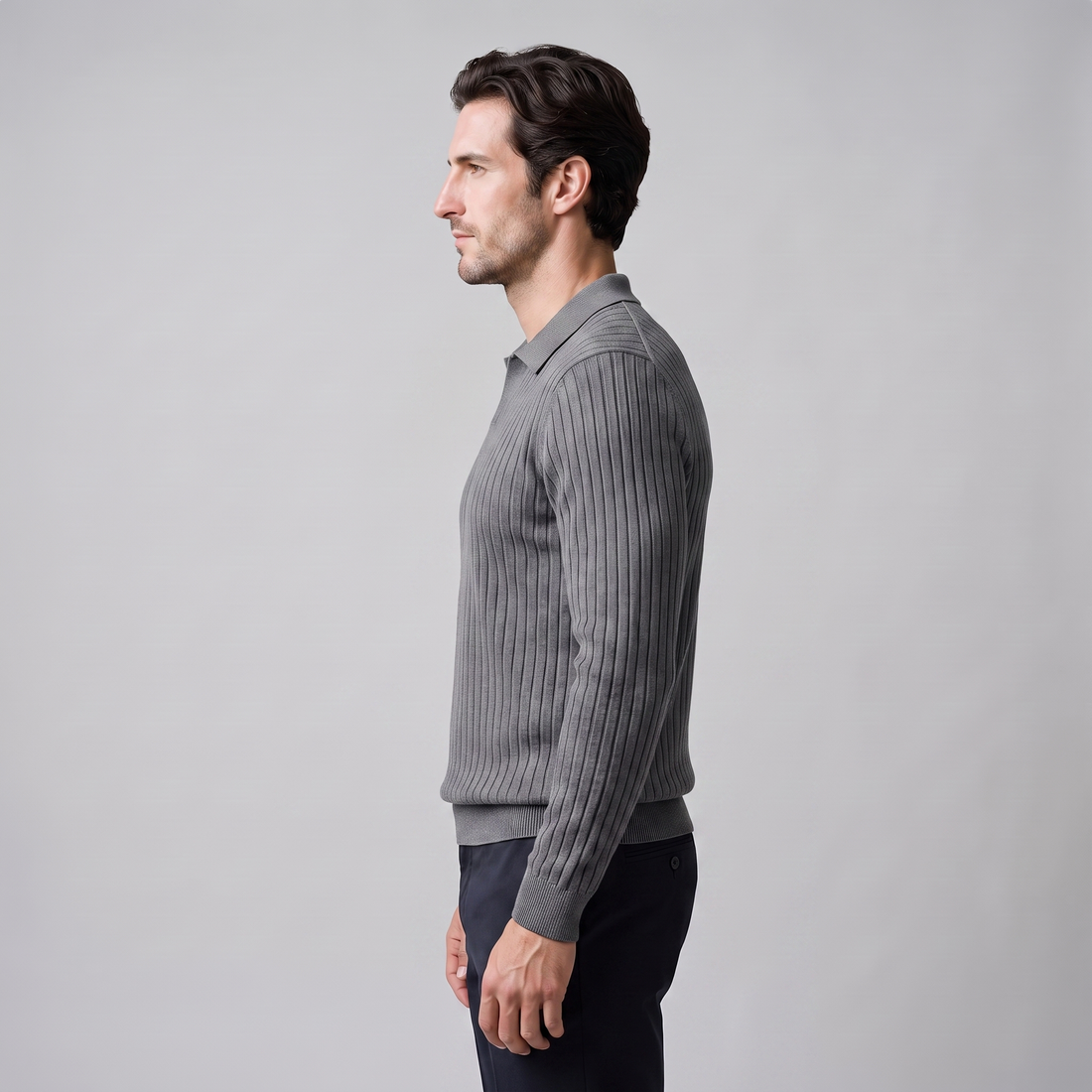 Men's Ribbed Open Collar Polo Sweater