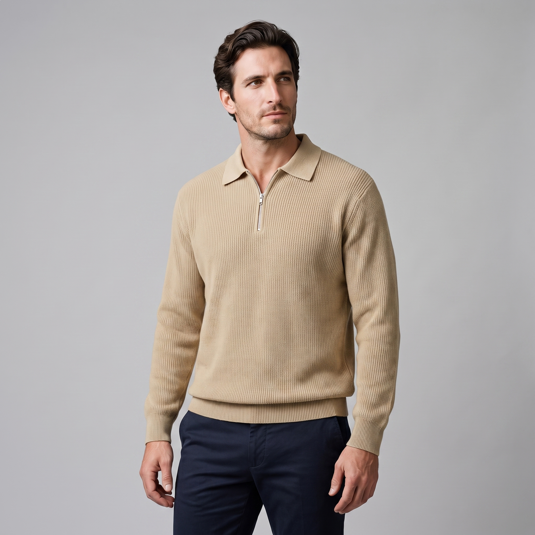 Men's Ribbed Quarter-Zip Polo Sweater