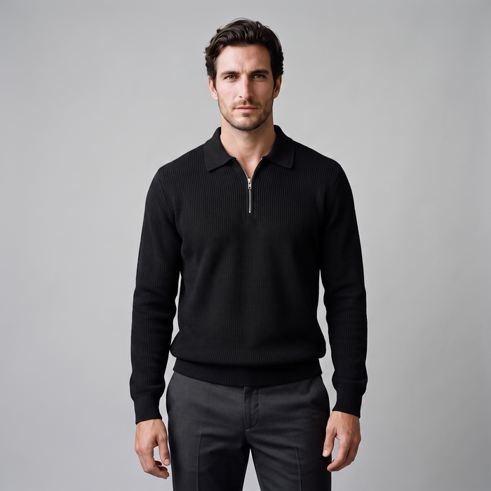 Men's Ribbed Quarter-Zip Polo Sweater