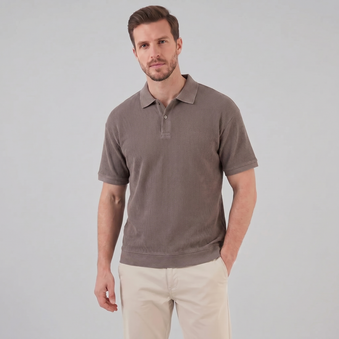 Men's Ribbed Short Sleeve Polo Shirt