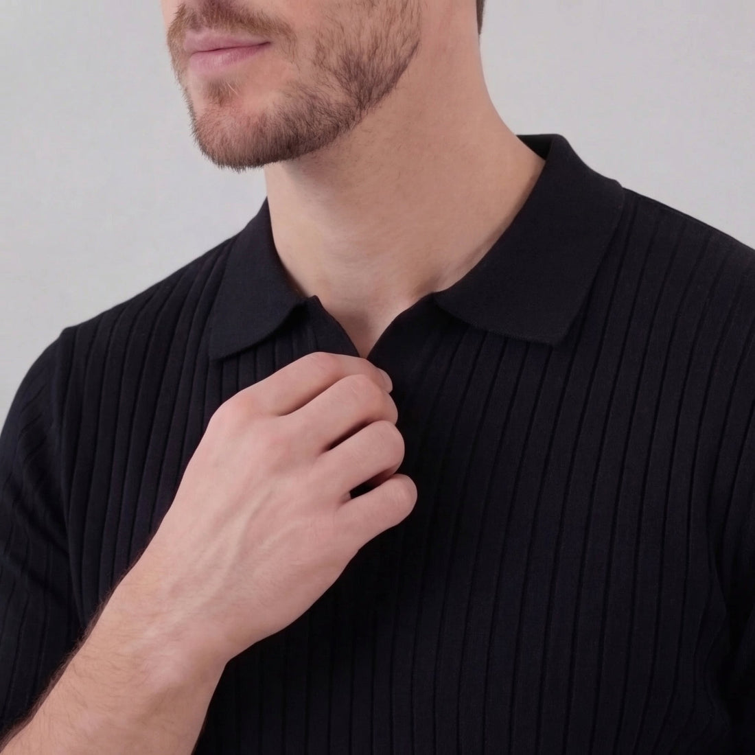 Men's Ribbed Short Sleeve V-Neck Polo