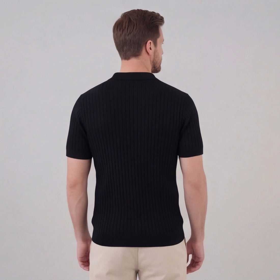 Men's Ribbed Short Sleeve V-Neck Polo