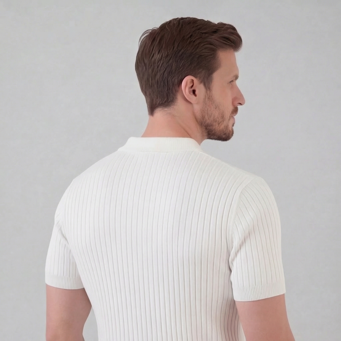 Men's Ribbed Short Sleeve V-Neck Polo