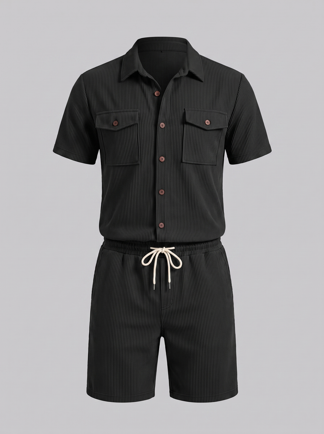 Men's Ribbed Stripe Shirt and Shorts Co-Ord Set