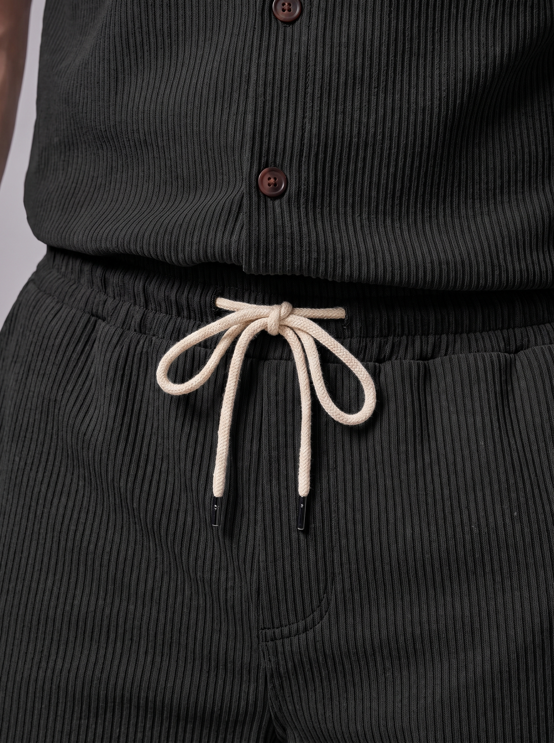 Men's Ribbed Stripe Shirt and Shorts Co-Ord Set