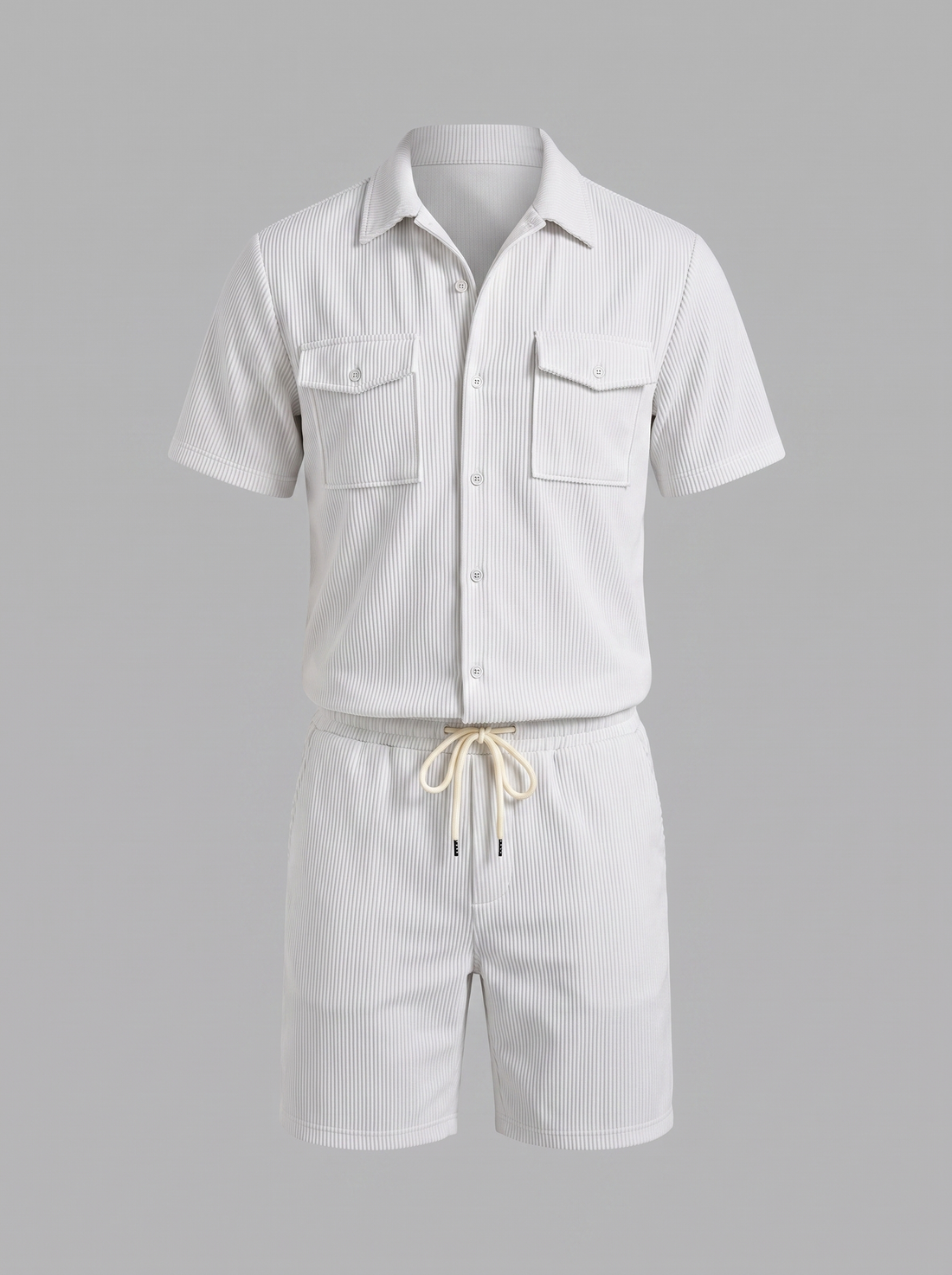 Men's Ribbed Stripe Shirt and Shorts Co-Ord Set