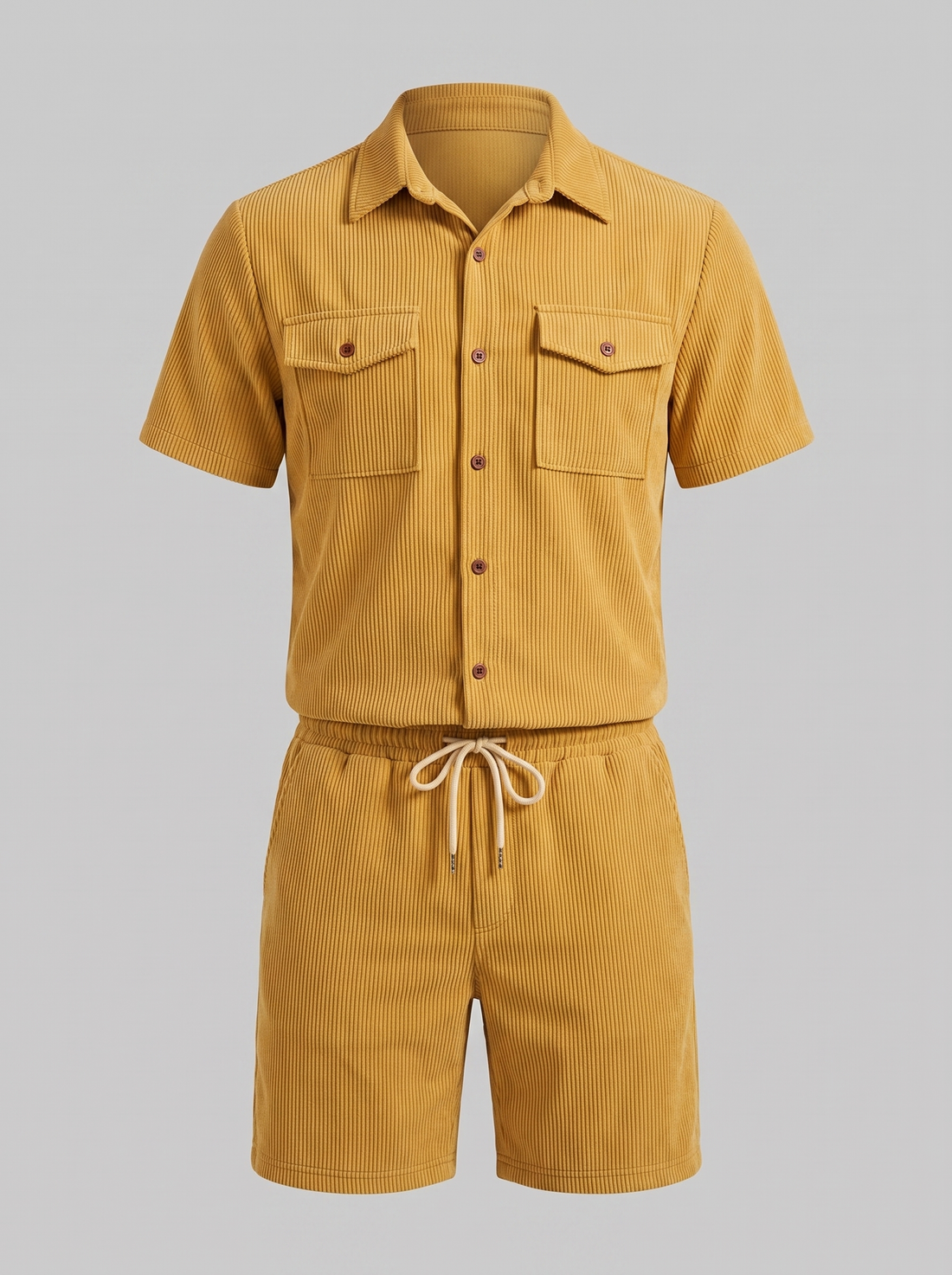 Men's Ribbed Stripe Shirt and Shorts Co-Ord Set