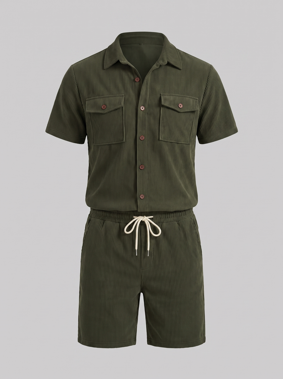 Men's Ribbed Stripe Shirt and Shorts Co-Ord Set
