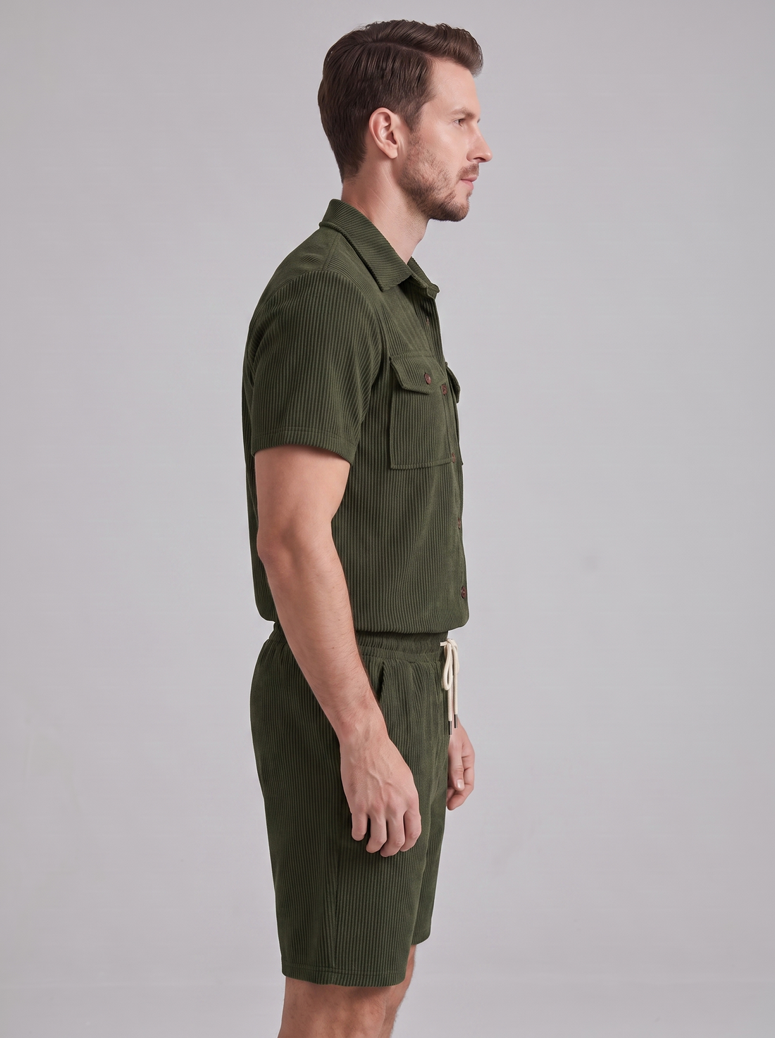 Men's Ribbed Stripe Shirt and Shorts Co-Ord Set