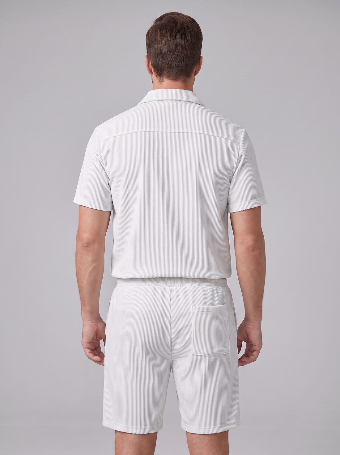 Men's Ribbed Stripe Shirt and Shorts Co-Ord Set