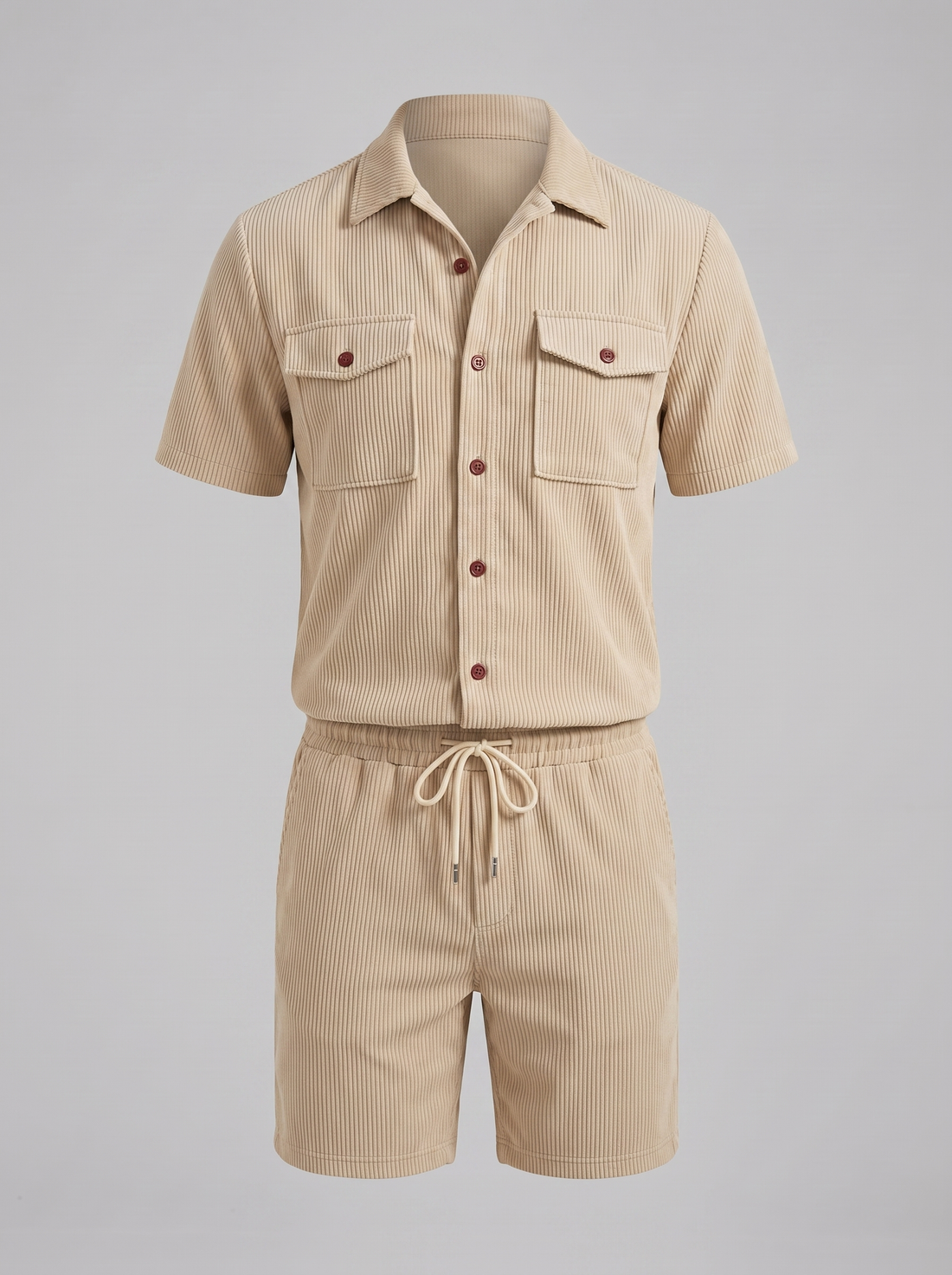 Men's Ribbed Stripe Shirt and Shorts Co-Ord Set