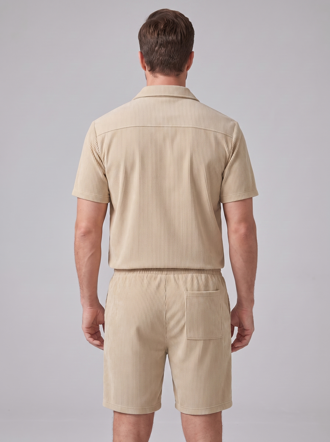 Men's Ribbed Stripe Shirt and Shorts Co-Ord Set
