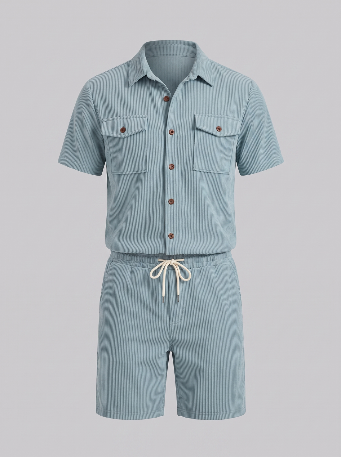 Men's Ribbed Stripe Shirt and Shorts Co-Ord Set
