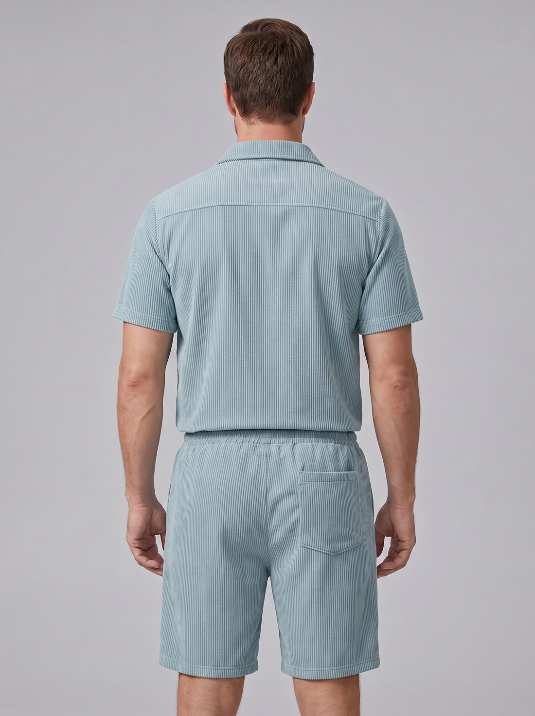 Men's Ribbed Stripe Shirt and Shorts Co-Ord Set