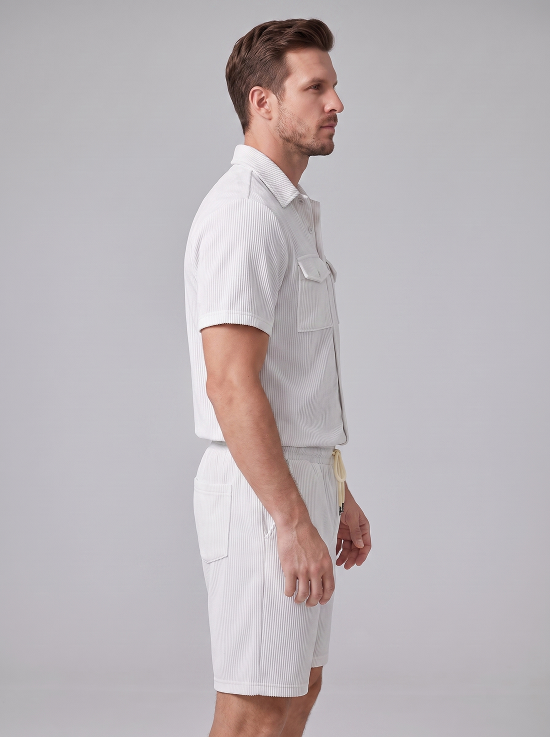 Men's Ribbed Stripe Shirt and Shorts Co-Ord Set