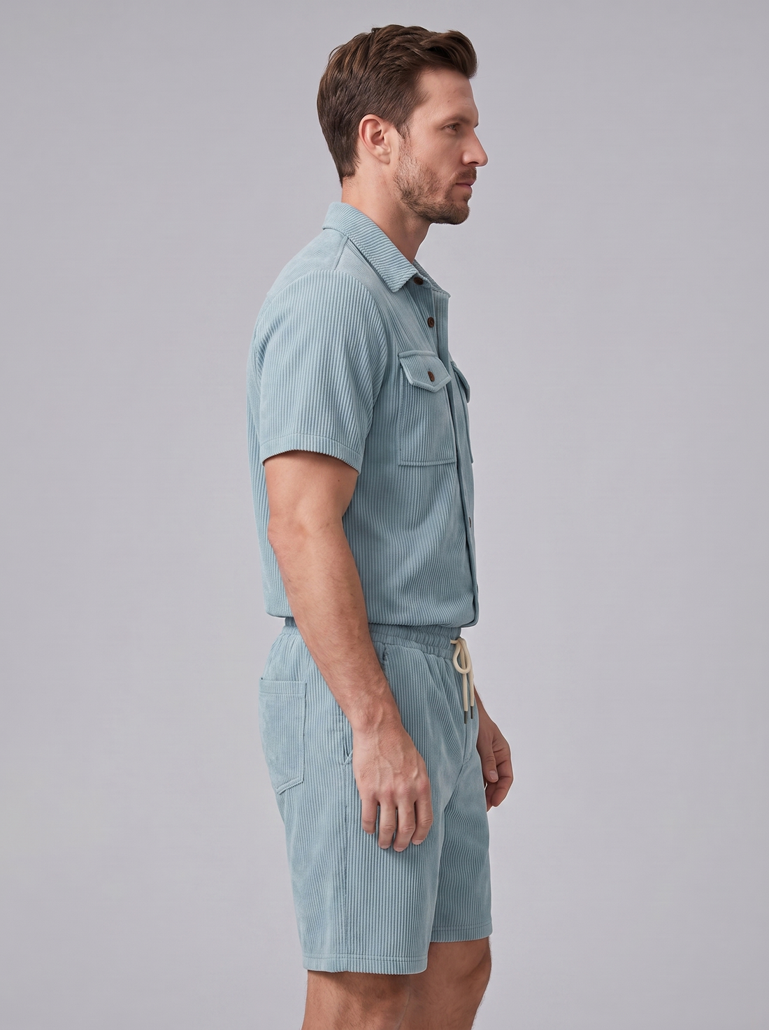 Men's Ribbed Stripe Shirt and Shorts Co-Ord Set