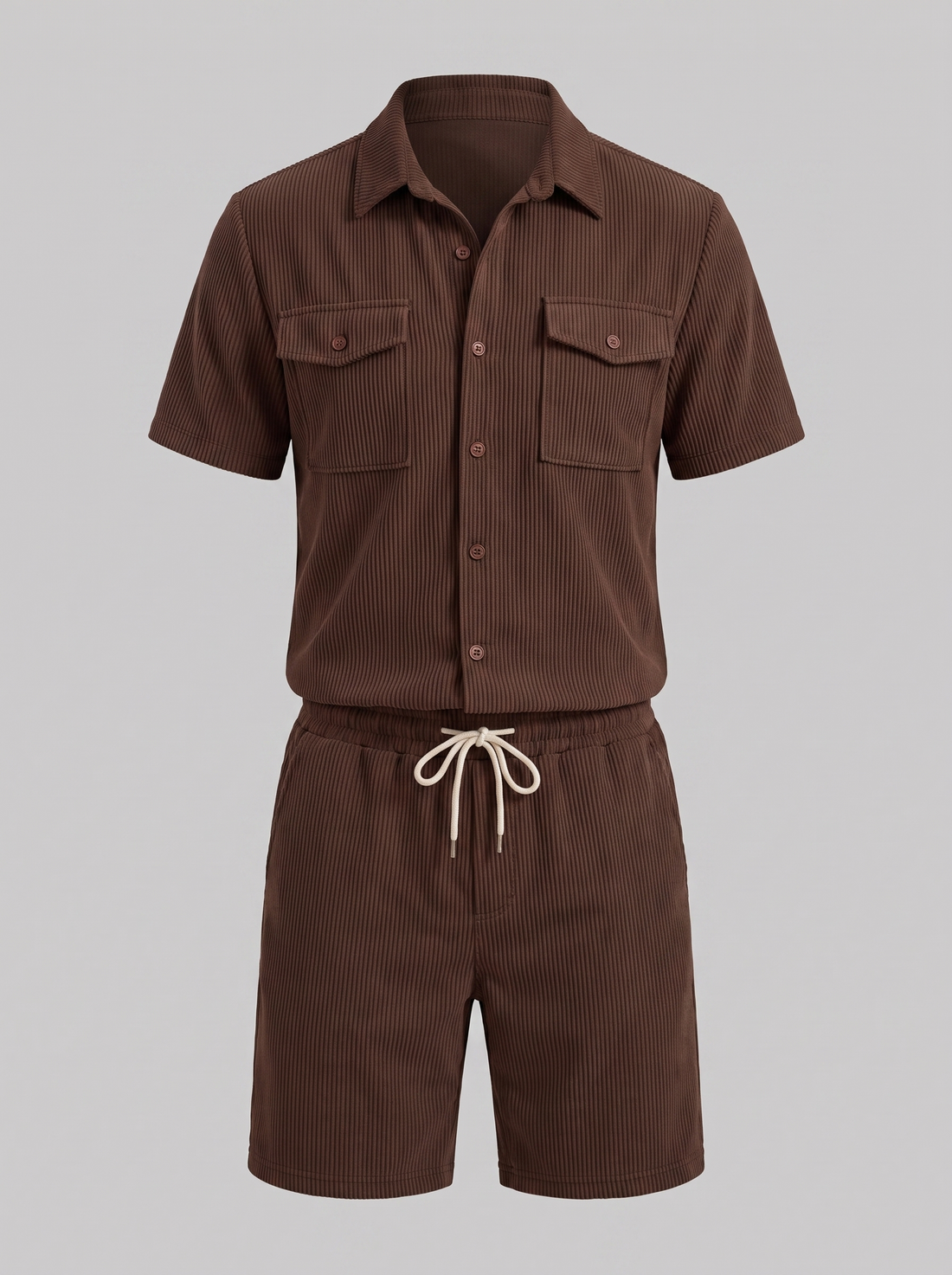Men's Ribbed Stripe Shirt and Shorts Co-Ord Set