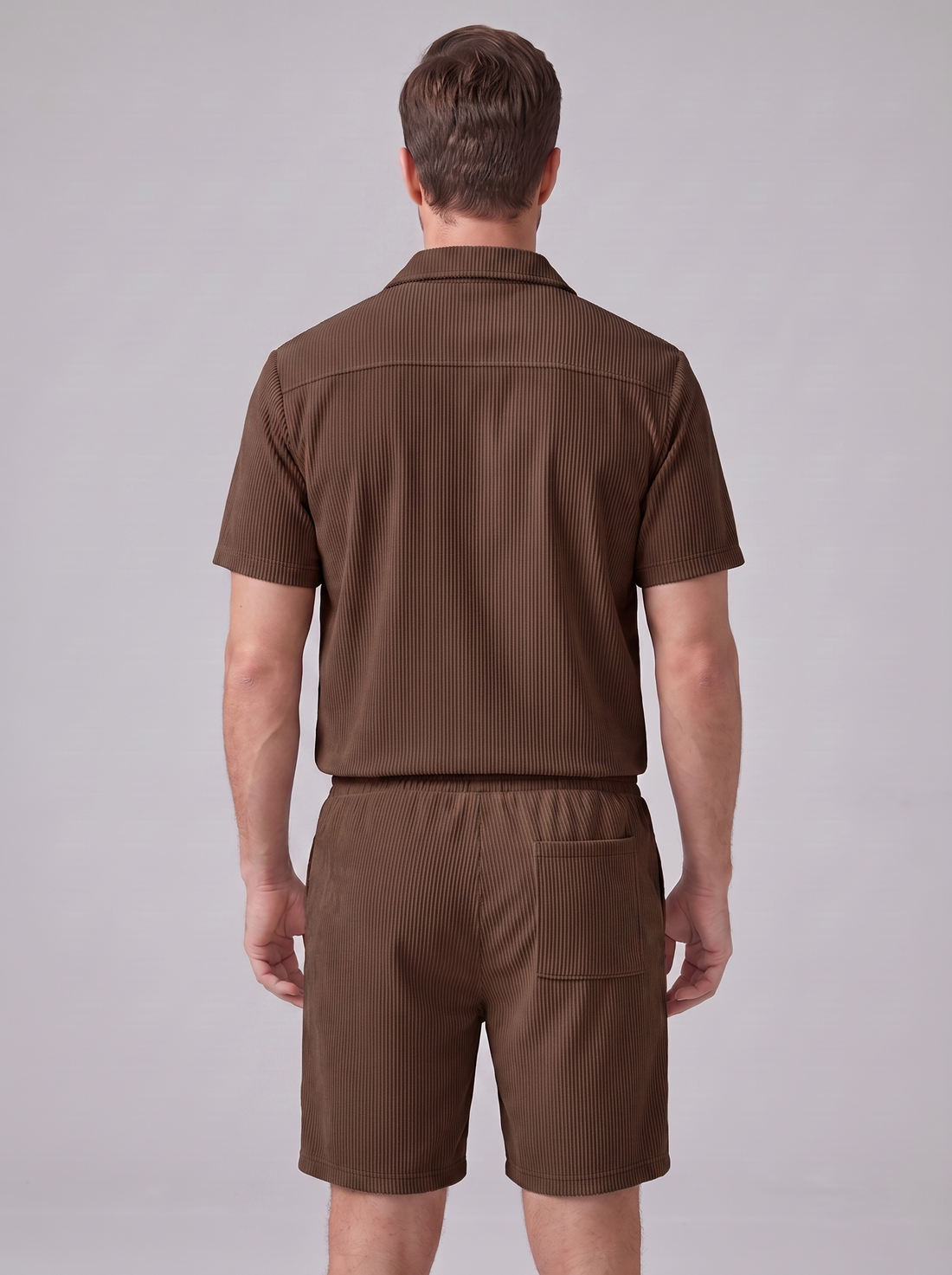Men's Ribbed Stripe Shirt and Shorts Co-Ord Set