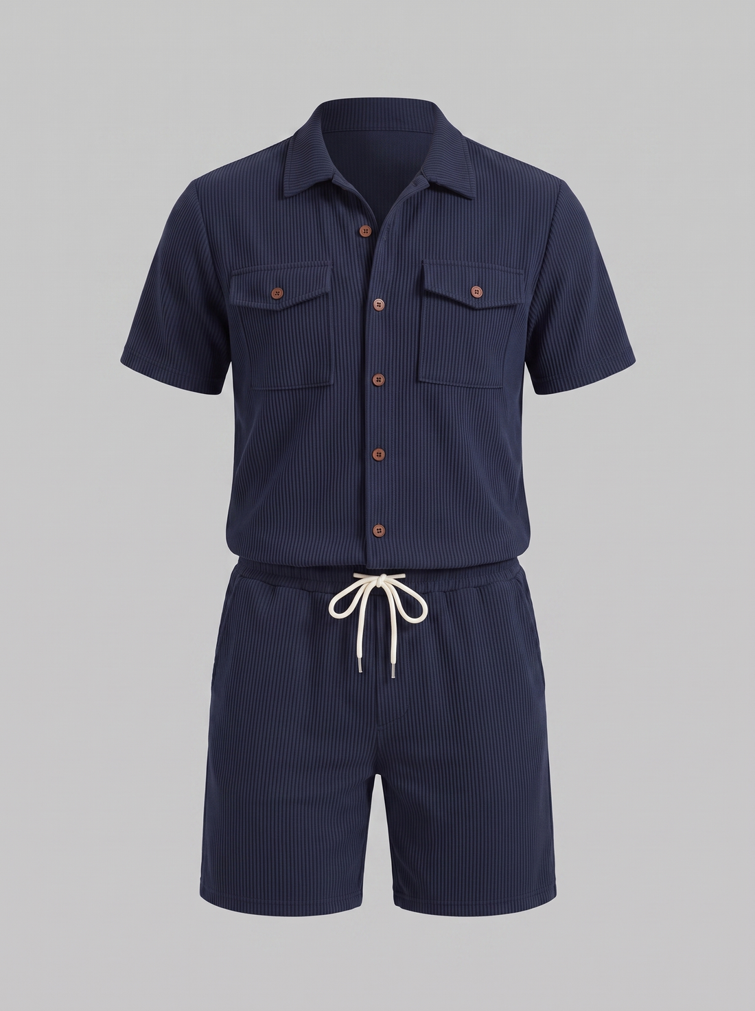 Men's Ribbed Stripe Shirt and Shorts Co-Ord Set