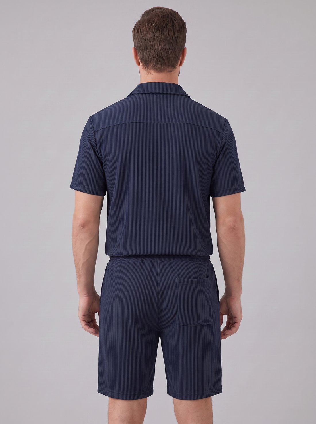 Men's Ribbed Stripe Shirt and Shorts Co-Ord Set