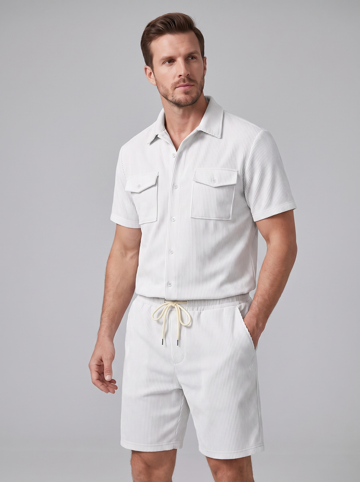 Men's Ribbed Stripe Shirt and Shorts Co-Ord Set