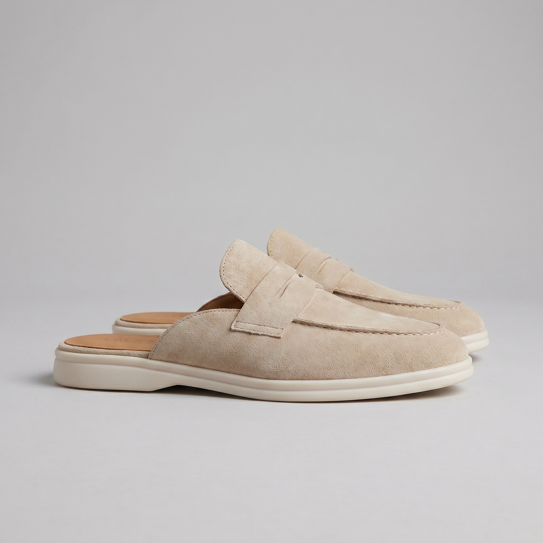 Men's Sand Suede Penny Loafer Mules