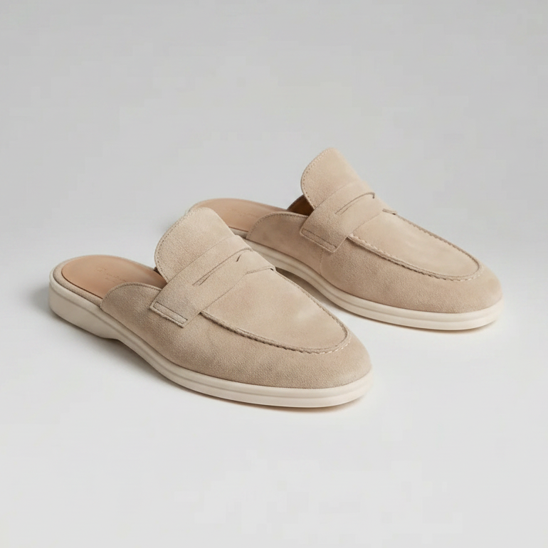 Men's Sand Suede Penny Loafer Mules