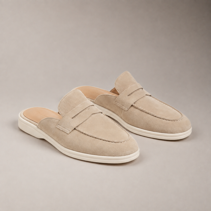 Men's Sand Suede Penny Loafer Mules