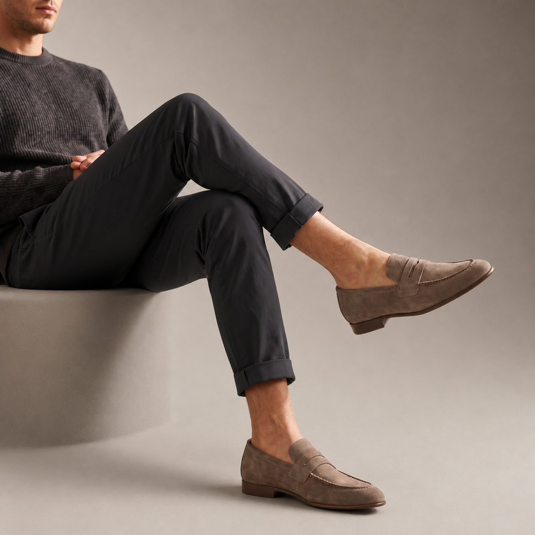 Men's Sheepskin Suede Penny Loafers