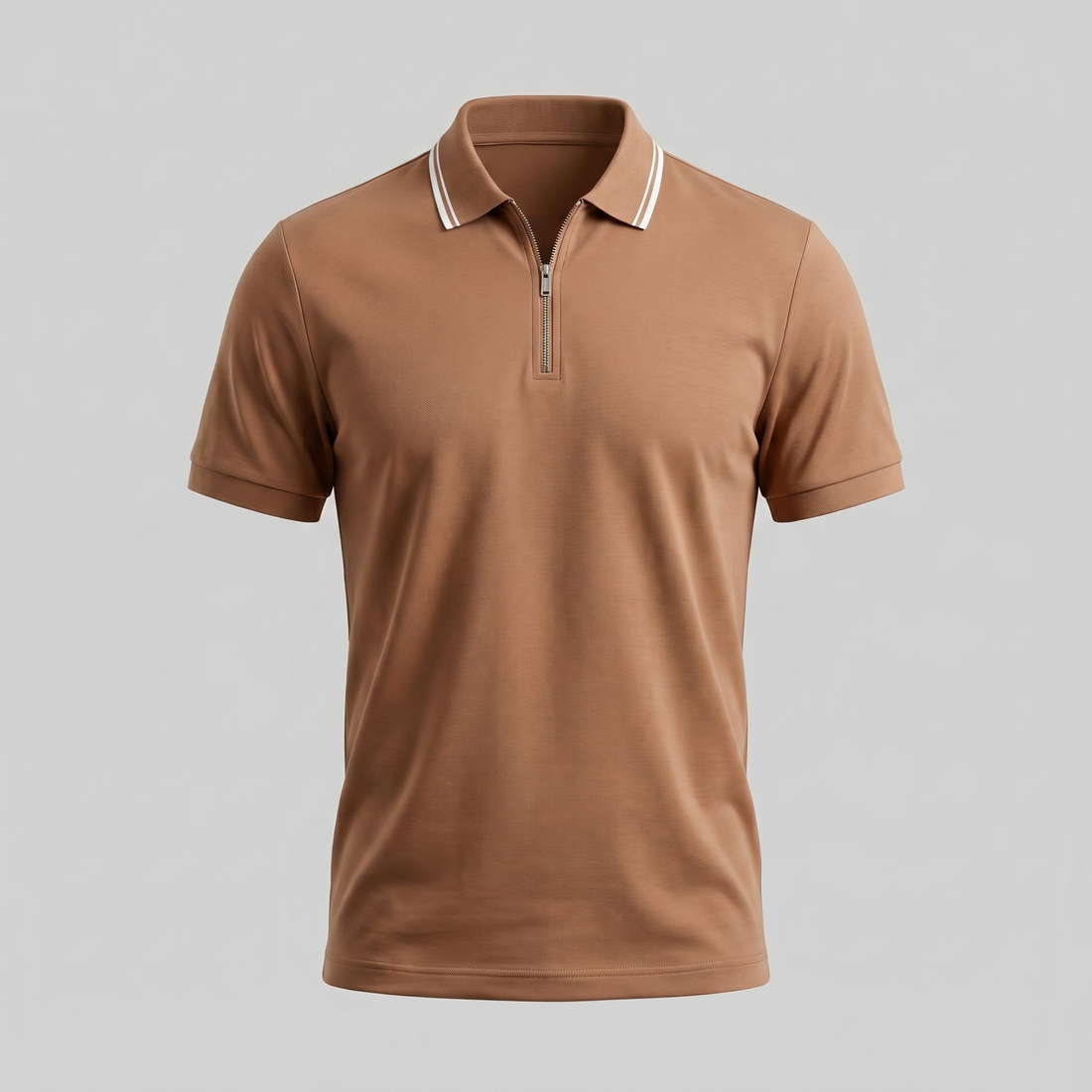 Men's Short Sleeve Polo Shirt with Zip Placket