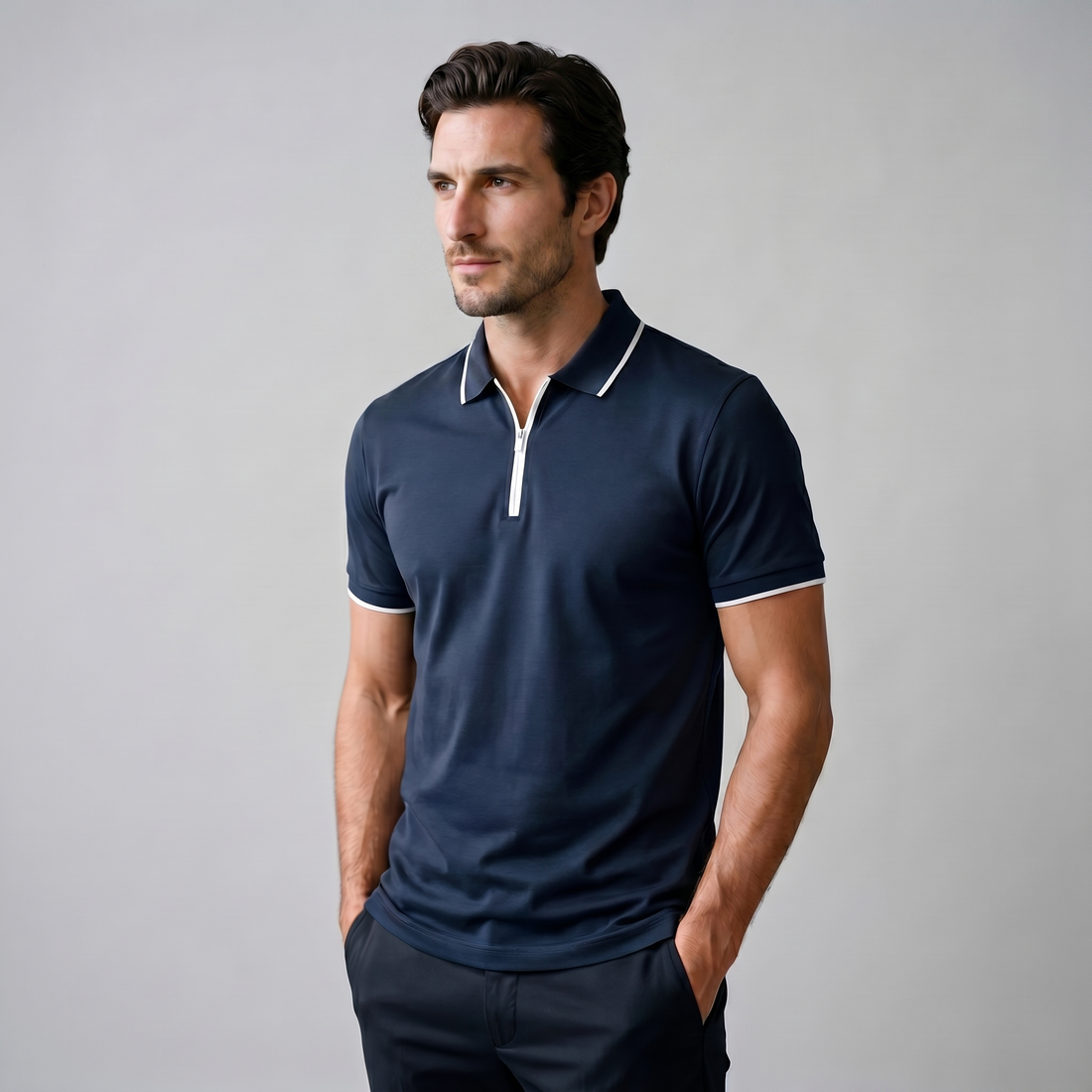 Men's Short Sleeve Polo Shirt with Zip Placket