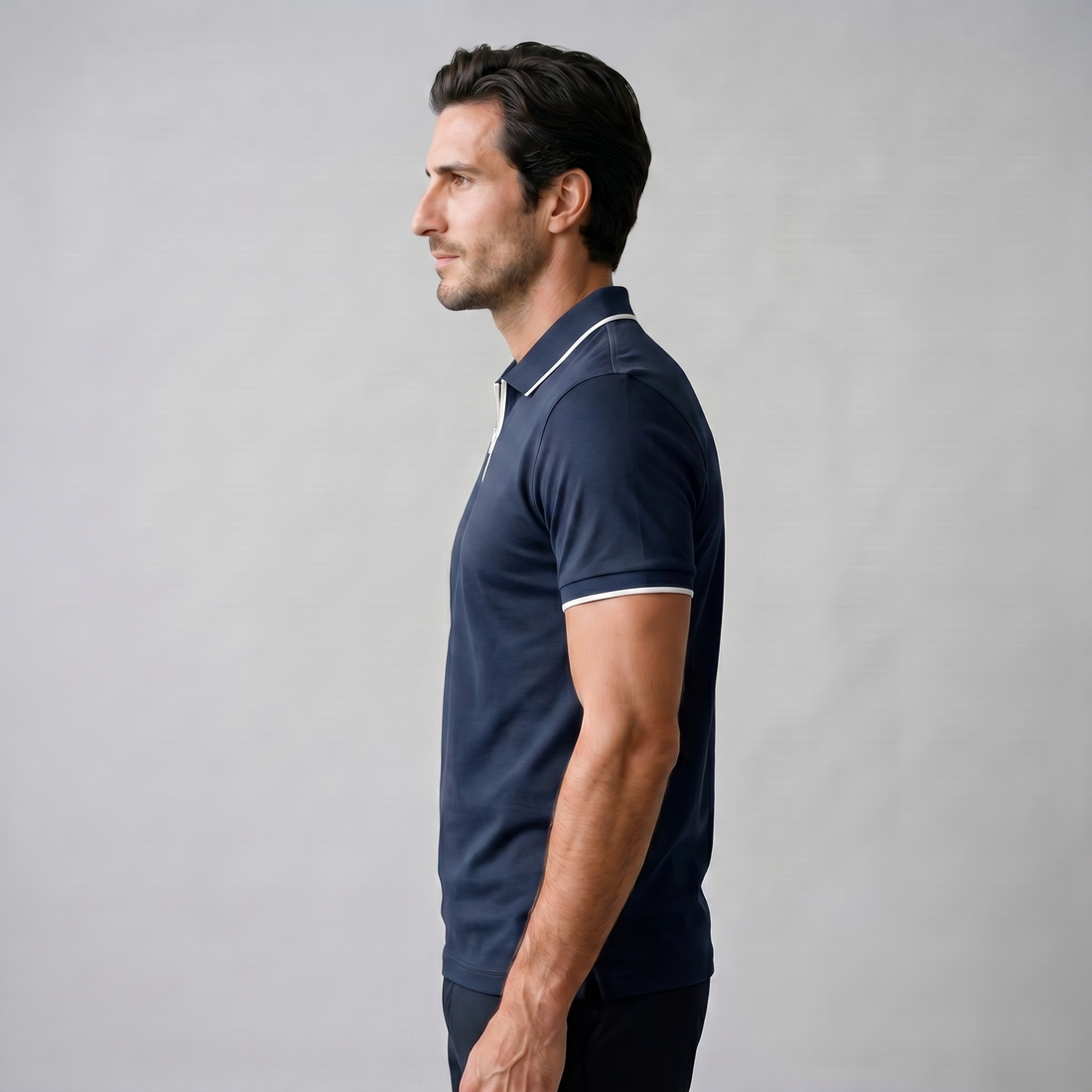 Men's Short Sleeve Polo Shirt with Zip Placket