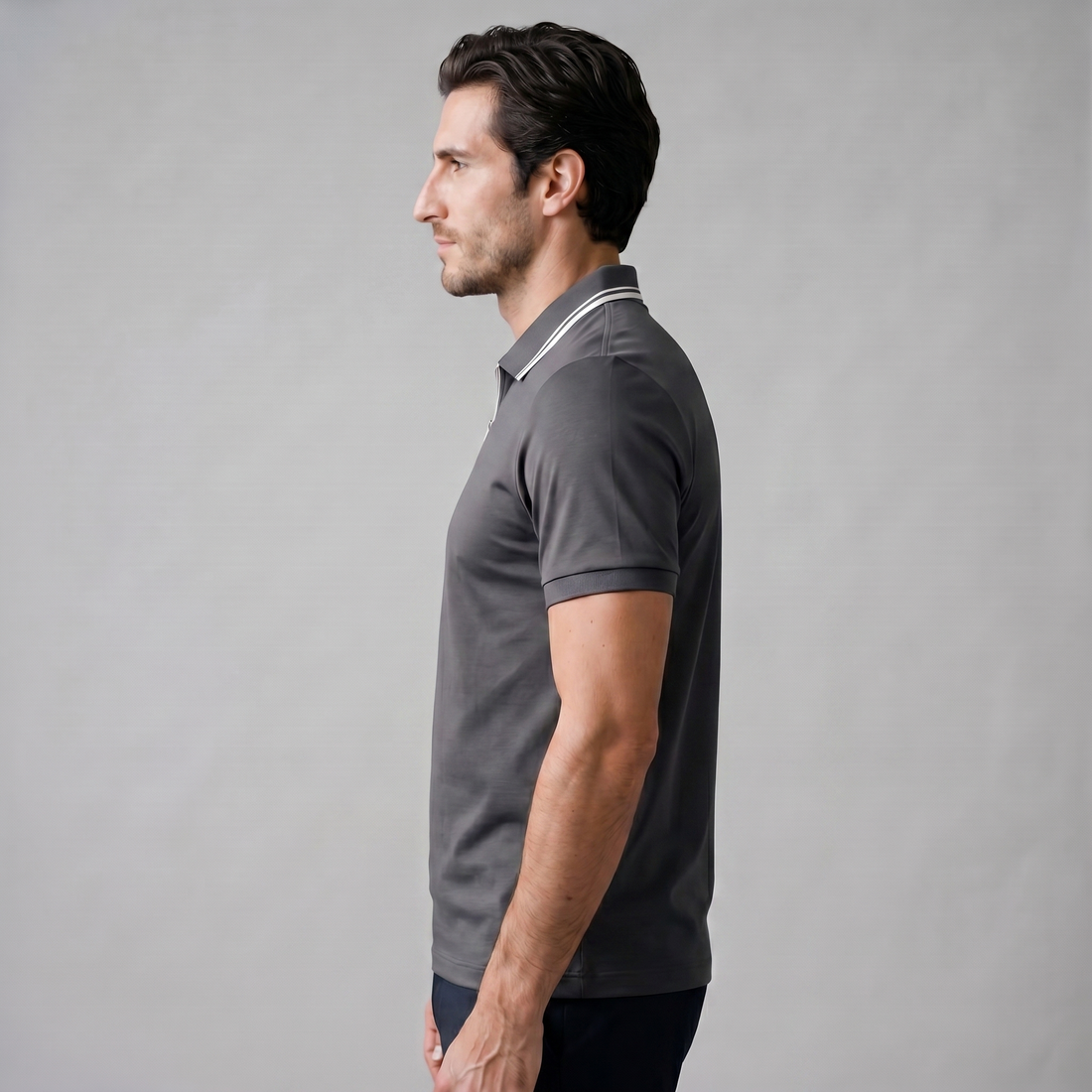 Men's Short Sleeve Polo Shirt with Zip Placket