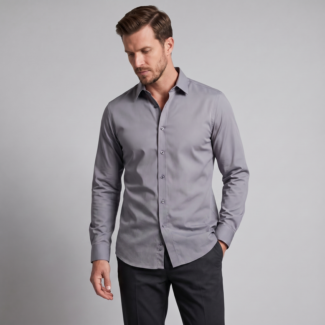 Men's Slim Fit Long-Sleeve Dress Shirt
