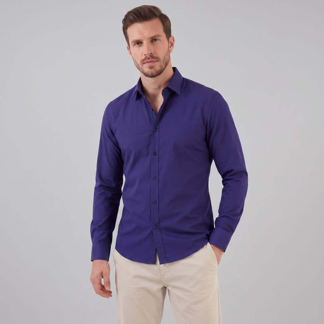 Men's Slim Fit Long-Sleeve Dress Shirt