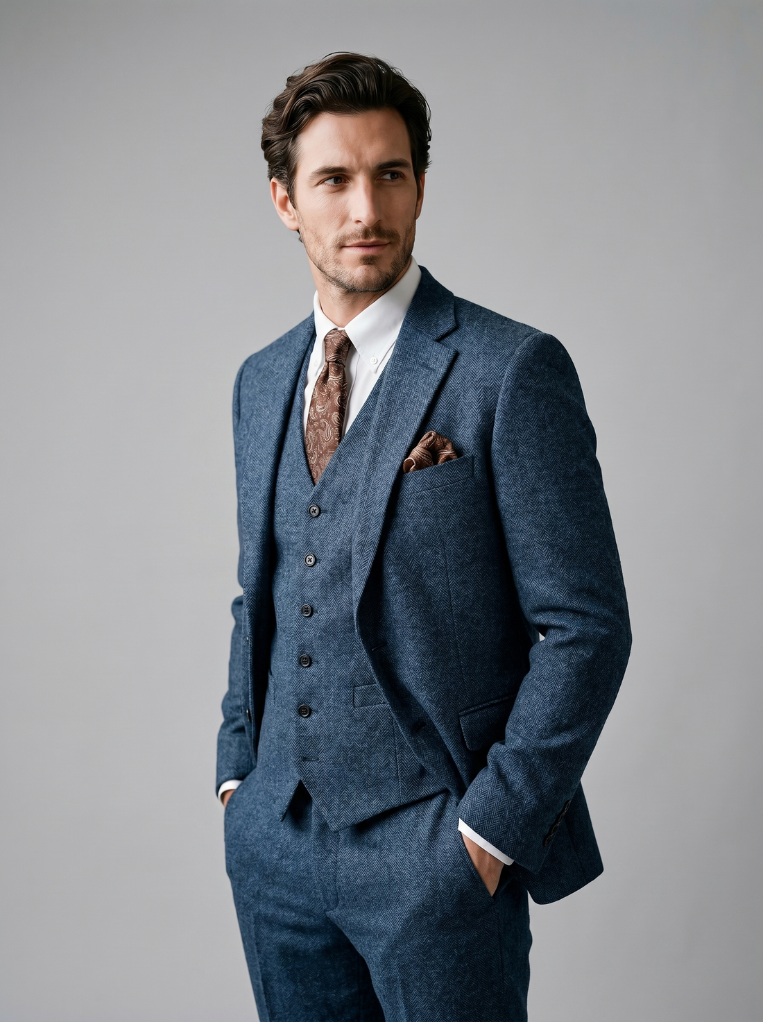 Men's Slim Fit Three-Piece Suit with Vest for Weddings