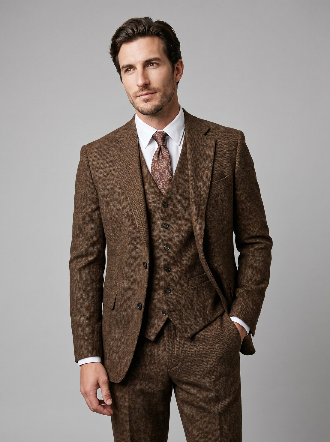 Men's Slim Fit Three-Piece Suit with Vest for Weddings