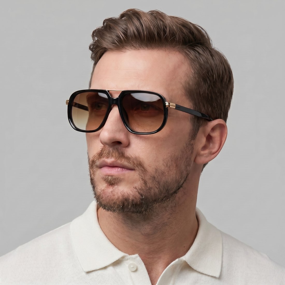 Men's Square Double-Bridge Sunglasses