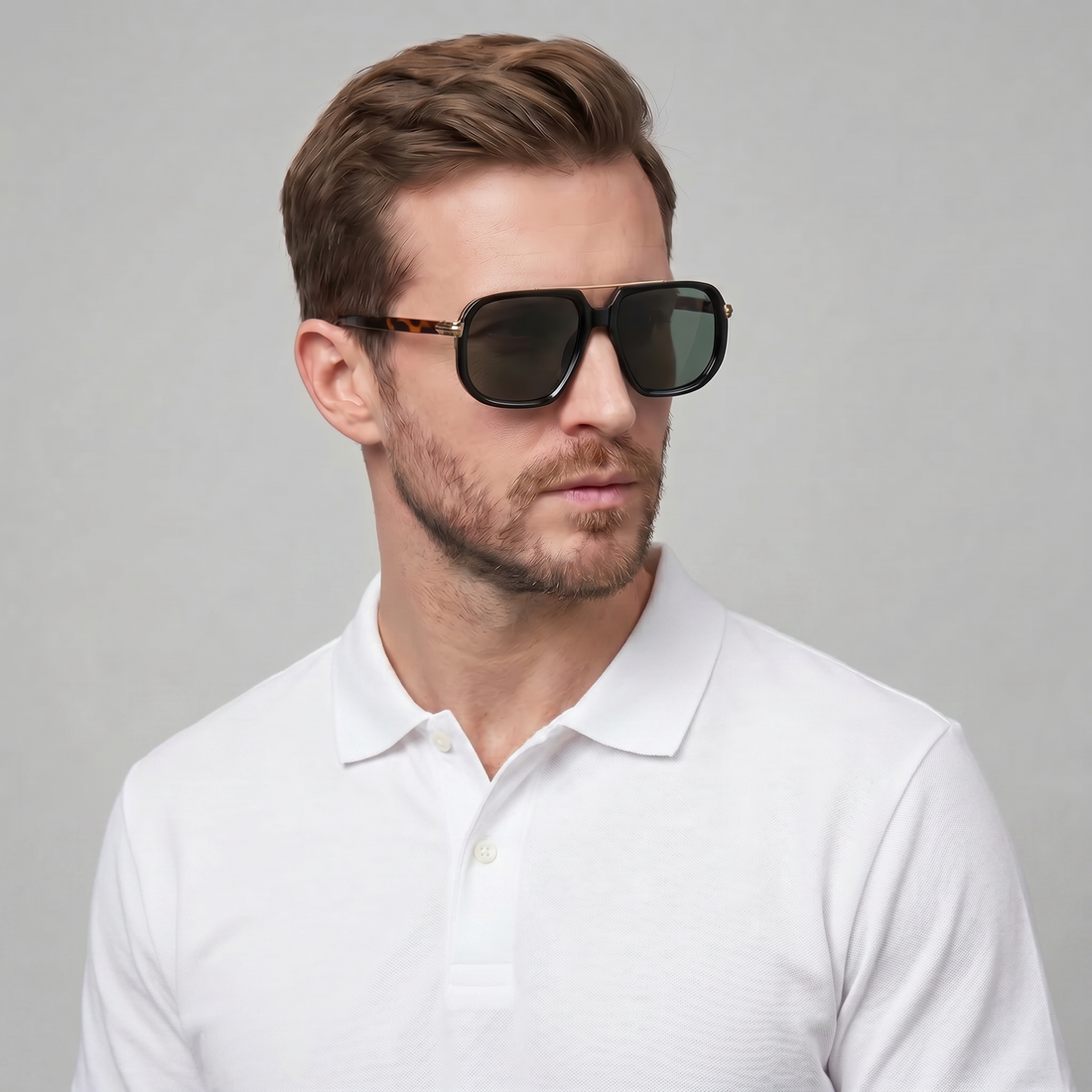 Men's Square Double-Bridge Sunglasses