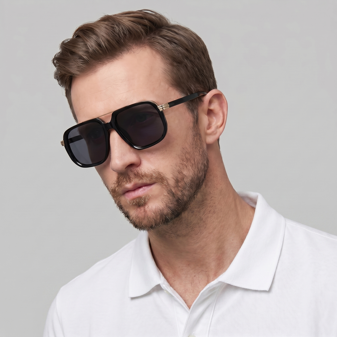 Men's Square Double-Bridge Sunglasses