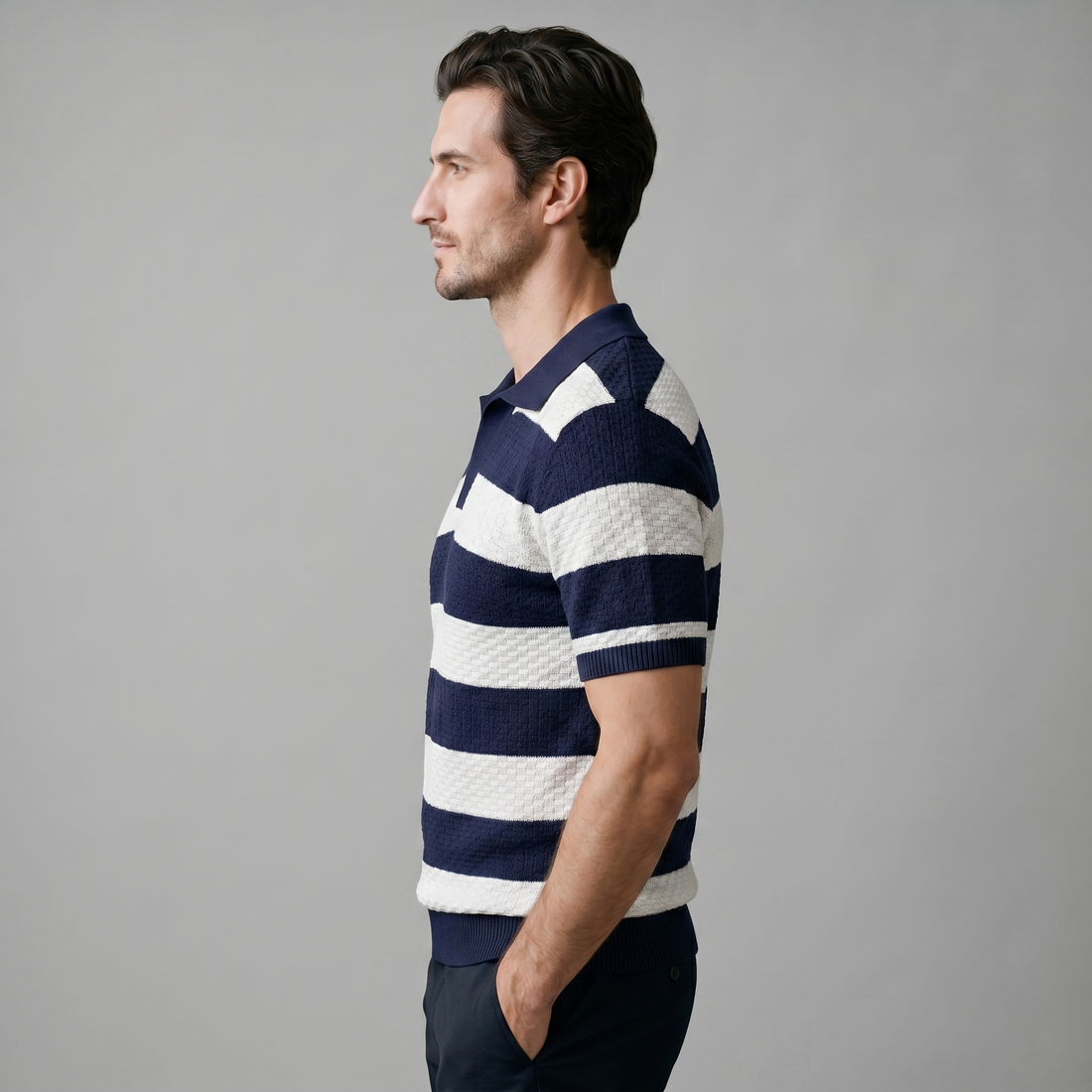 Men's Stripe Jacquard Knit Polo