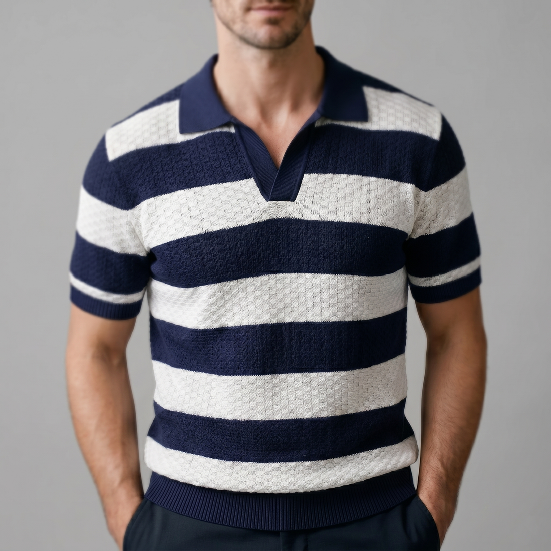 Men's Stripe Jacquard Knit Polo