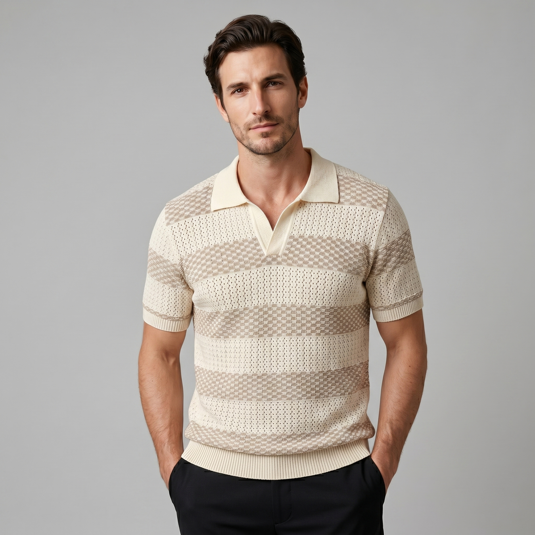 Men's Stripe Jacquard Knit Polo