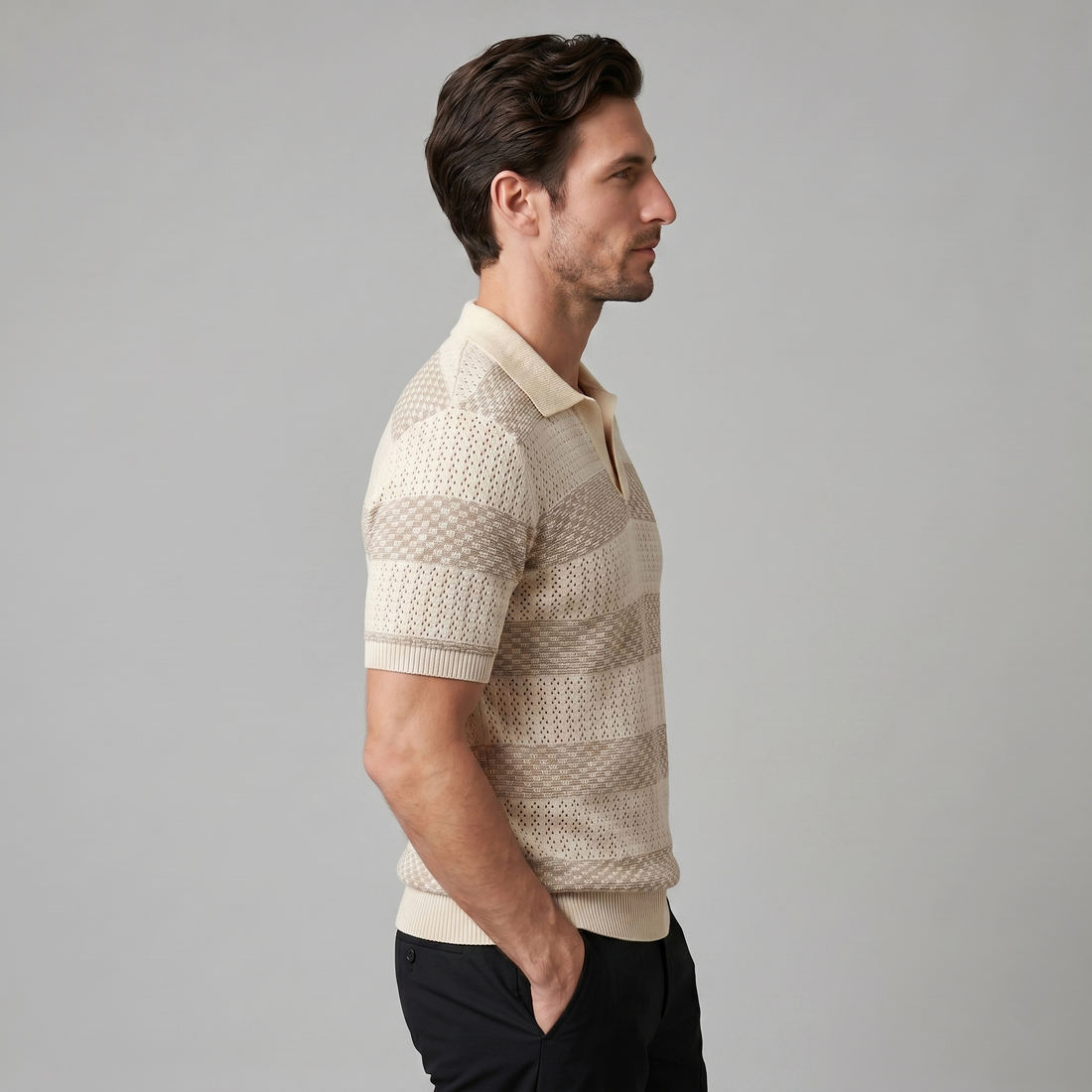 Men's Stripe Jacquard Knit Polo