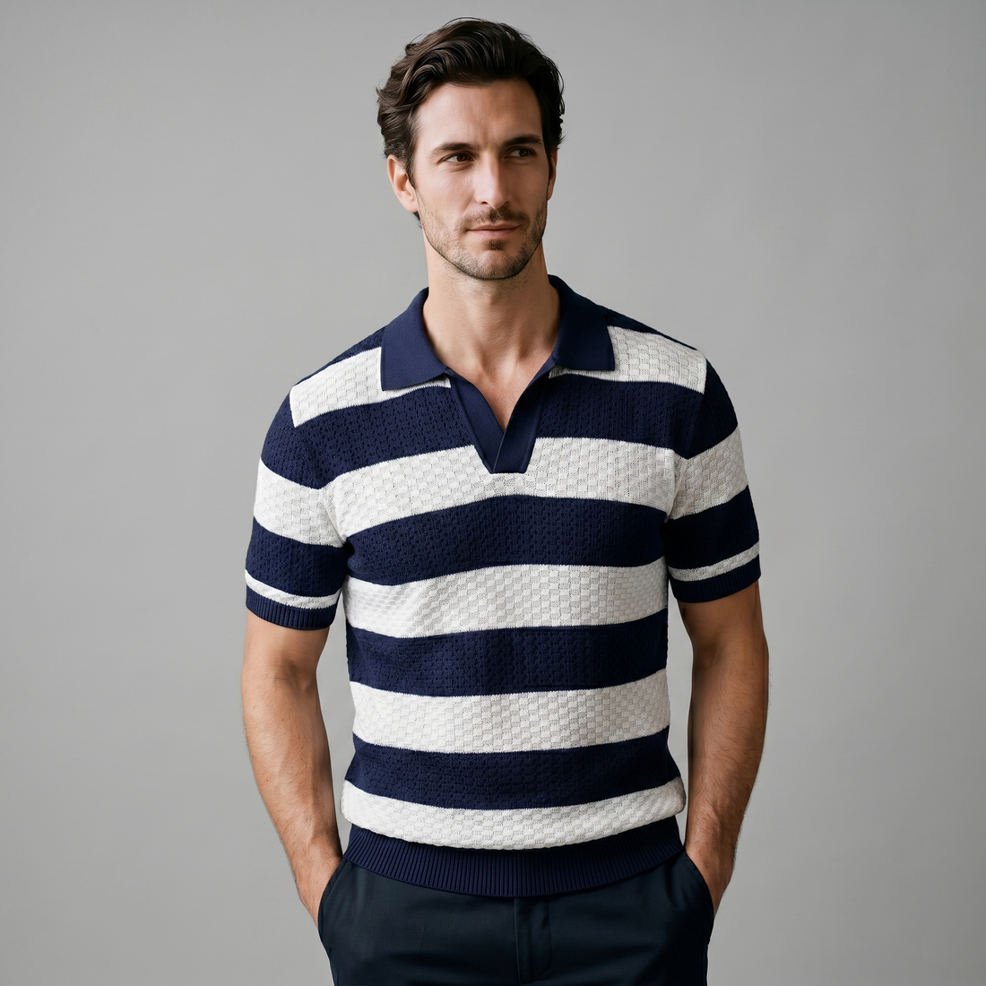 Men's Stripe Jacquard Knit Polo