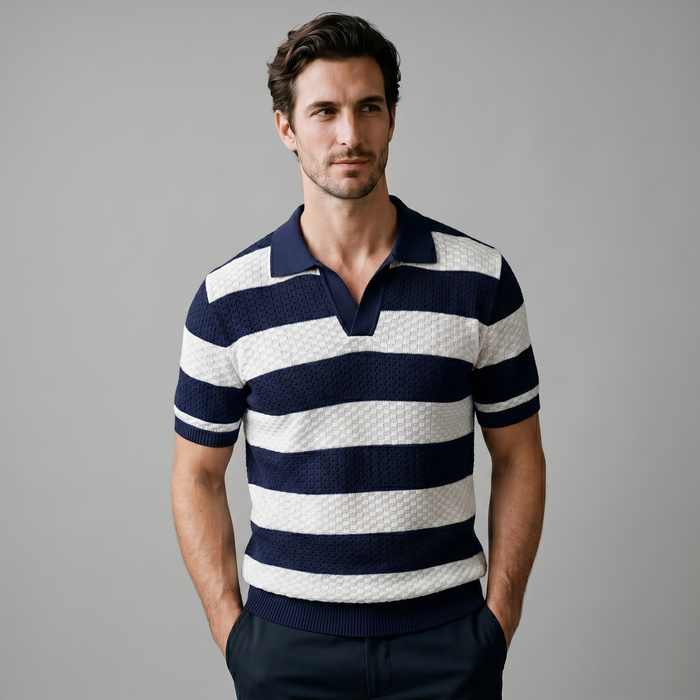 Men's Stripe Jacquard Knit Polo