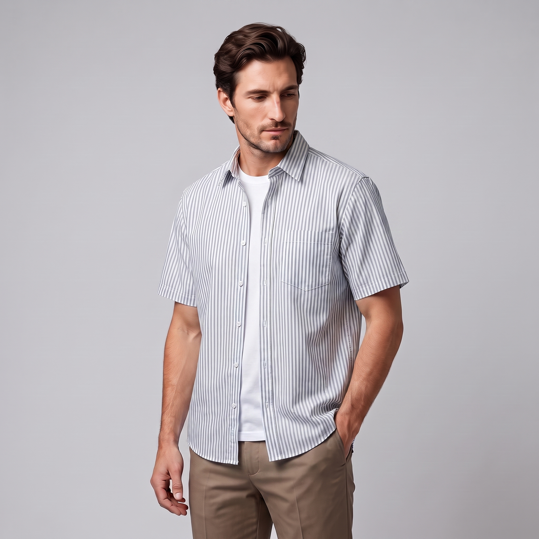 Men's Stripe Oversized Short Sleeve Shirt